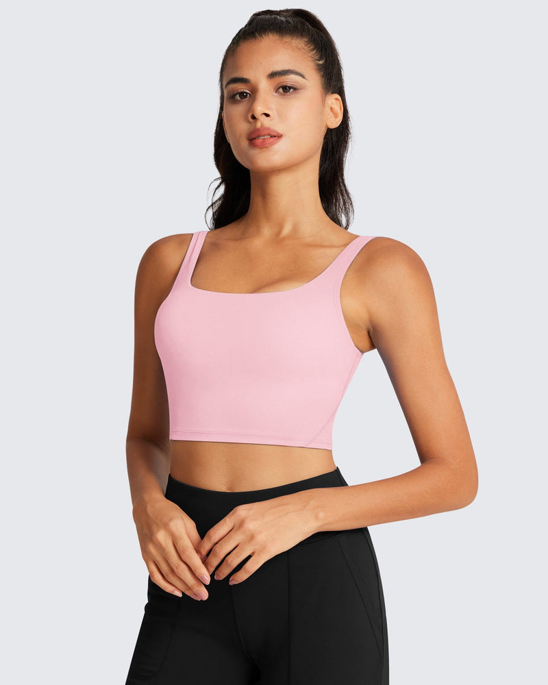 Square Neck Longline Sports Bras Ribbed Workout Tank Tops for Women with Built  in Bra Padded Sleeveless Shirts Yoga Fitness Black at  Women's  Clothing store