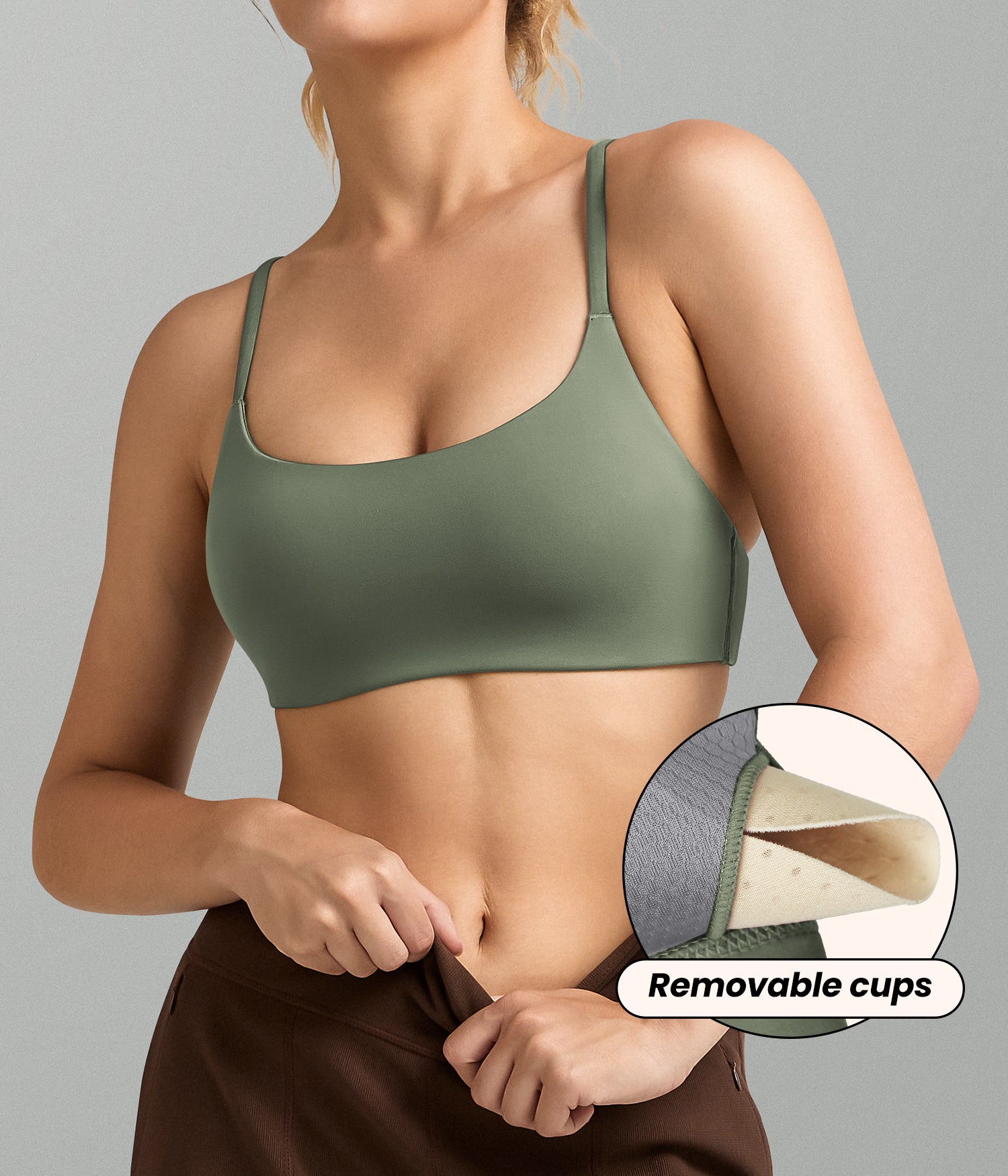 Spaghetti Adjustable Strap Sports Bra 240208