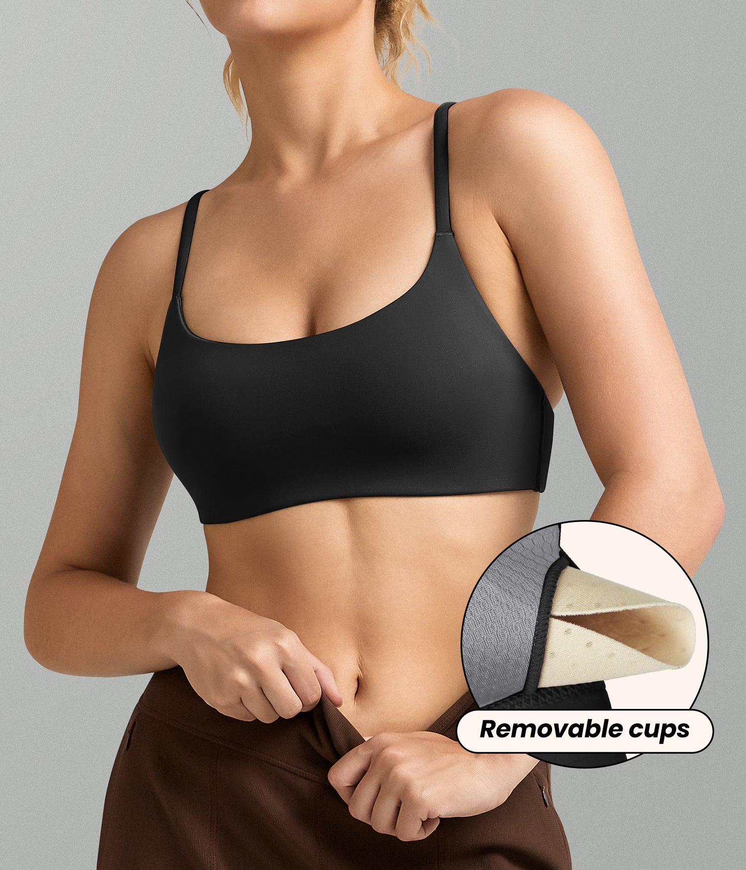 Spaghetti Adjustable Strap Sports Bra 240208