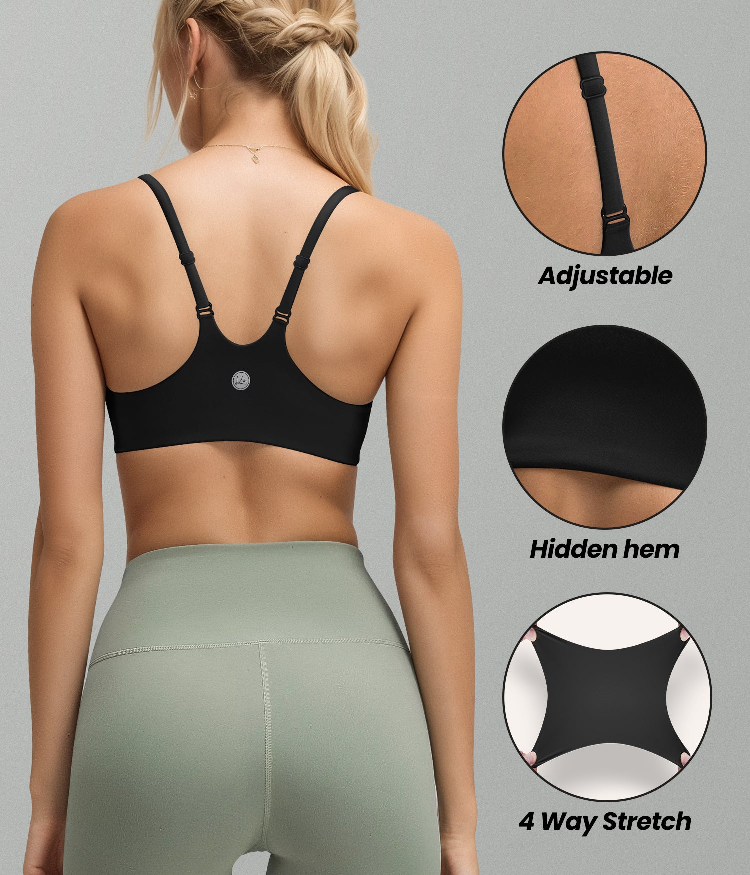 Spaghetti Adjustable Strap Sports Bra 240208