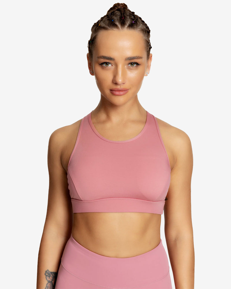 Lululemon sports bra thin stripes strappy back in pink and white