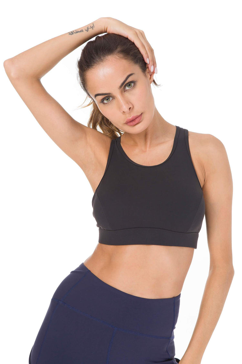 Buy QUEENIEKE Women's Medium Support Back Pocket Energy Sport Bra Cotton  Feel Size M Color Black at