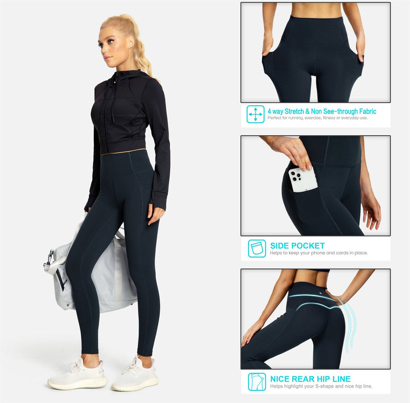LifeSky Yoga Pants 2 Pockets High Waisted Tummy Control capri